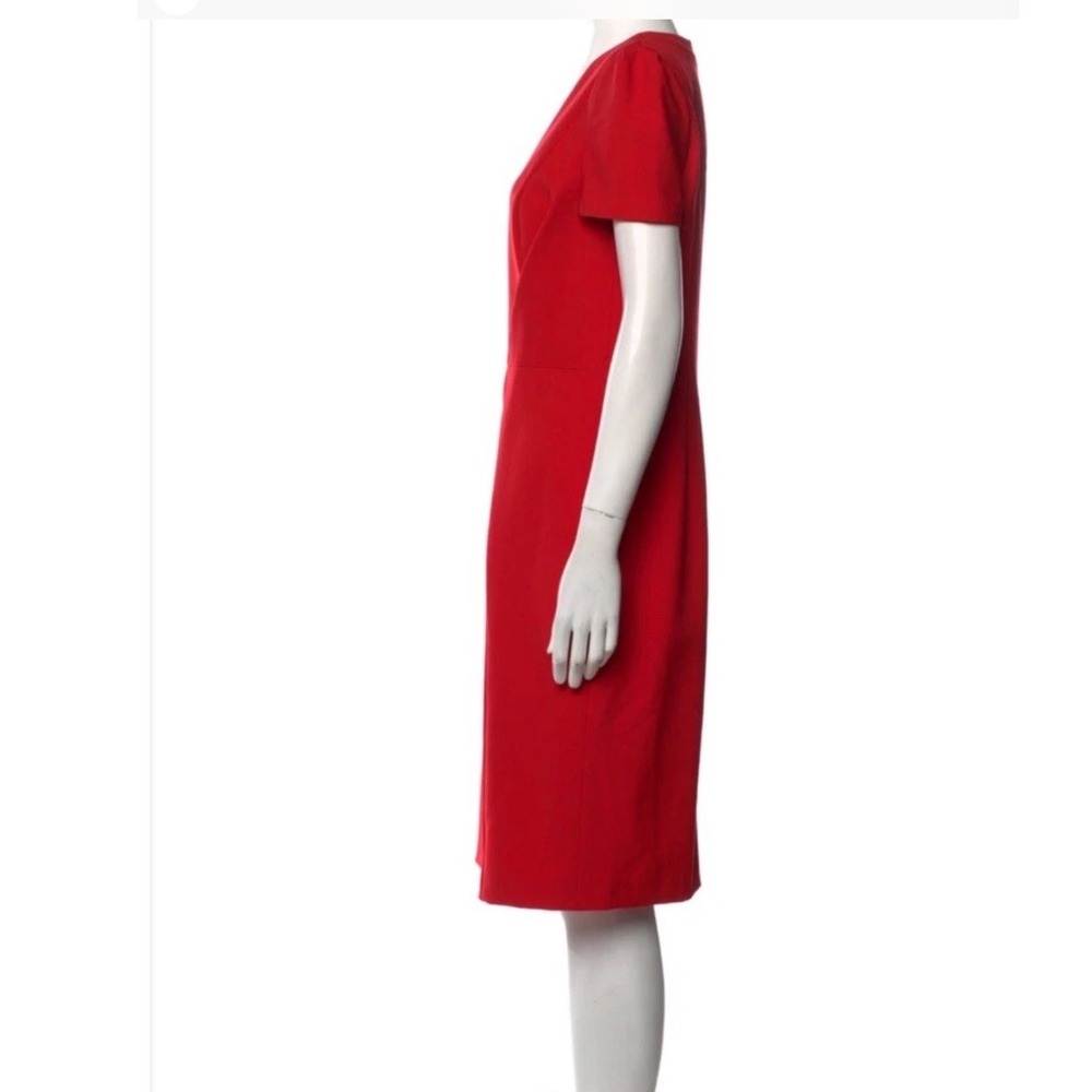 Escada V-Neck Sheath Dress Womens Sz 6/38 Red Short Sleeve Pleated Structure - Picture 2 of 9